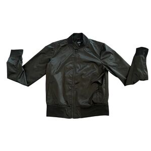 City Streets olive green satin-like zip up racing jacket, front pockets, S.